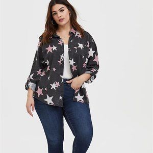 2 for $35 - Torrid Black Burnout Star Button Front Relaxed Fit Shirt